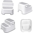 thumbnail image 2 of Dual Height Step Stool for Kids, Reinforced Plastic Non Slip Stool with Strong Soft-Grip Steps, Portable Potty Training Aid for Bathroom Sink Kitchen Use (2 Pack Off-white), 2 of 5