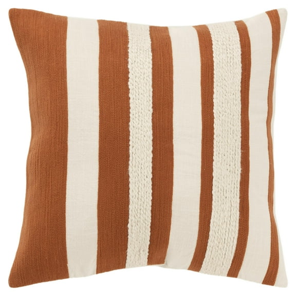 Rizzy Home Rust/Natural 20"X20" Stripe Woven Poly Filled Throw Pillow