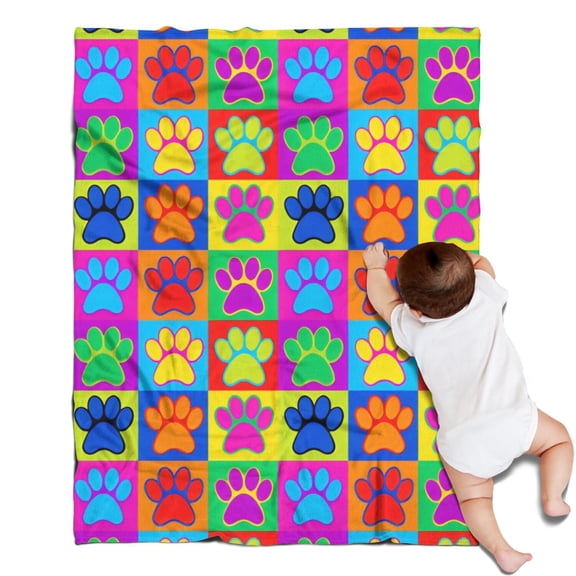 Colorful Dog Paw Footprint Blanket,Comfortable Soft Flannel Throw Blanket,All Season,Warm Lightweight Blankets for Sofa Bed Couch Living Room Chair,30"x40"