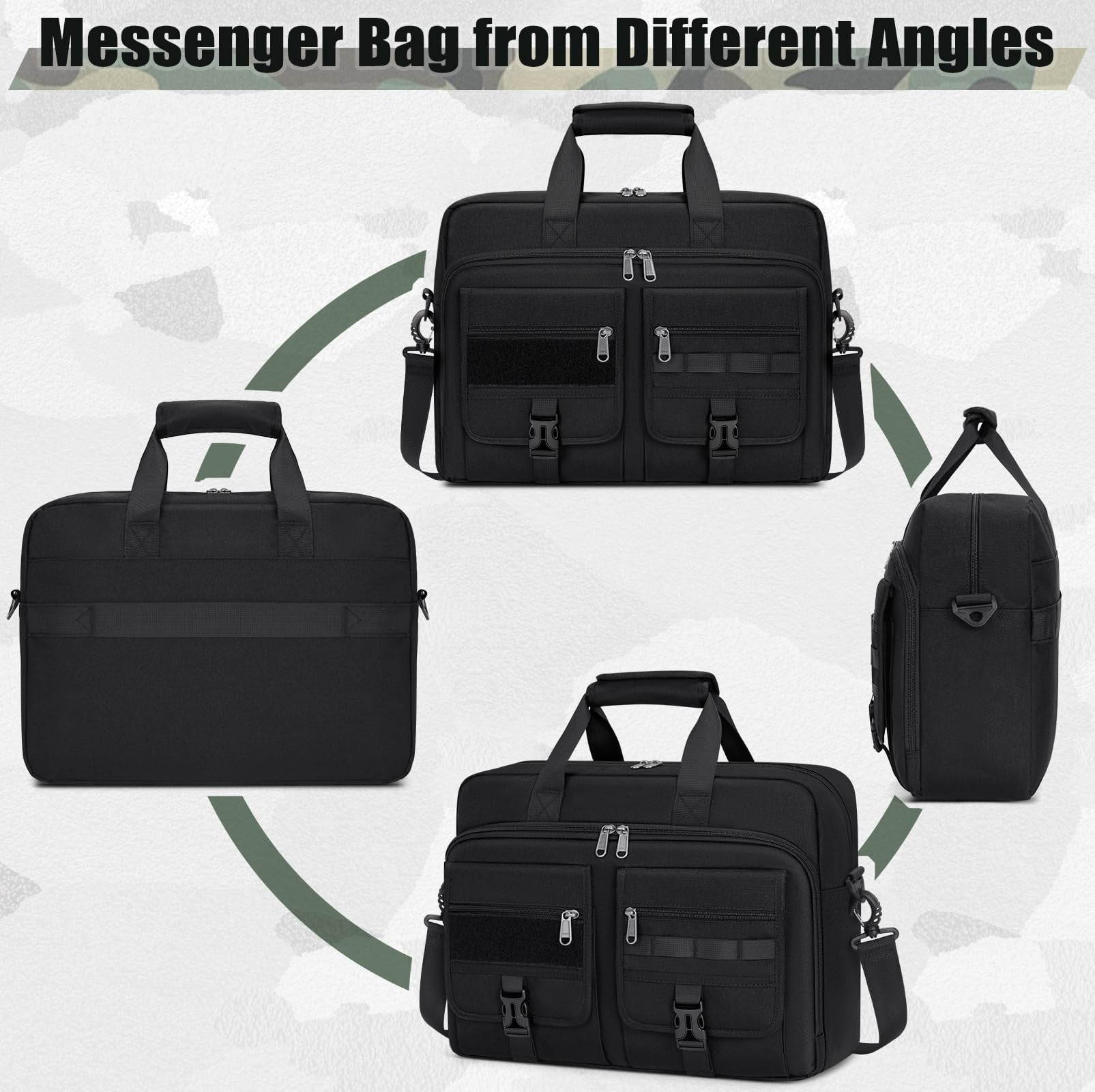 RAINSMORE 15.6 Inch Laptop Bag for Men Messenger Bag Business Laptop Briefcase with MOLLE System Large Travel,Black
