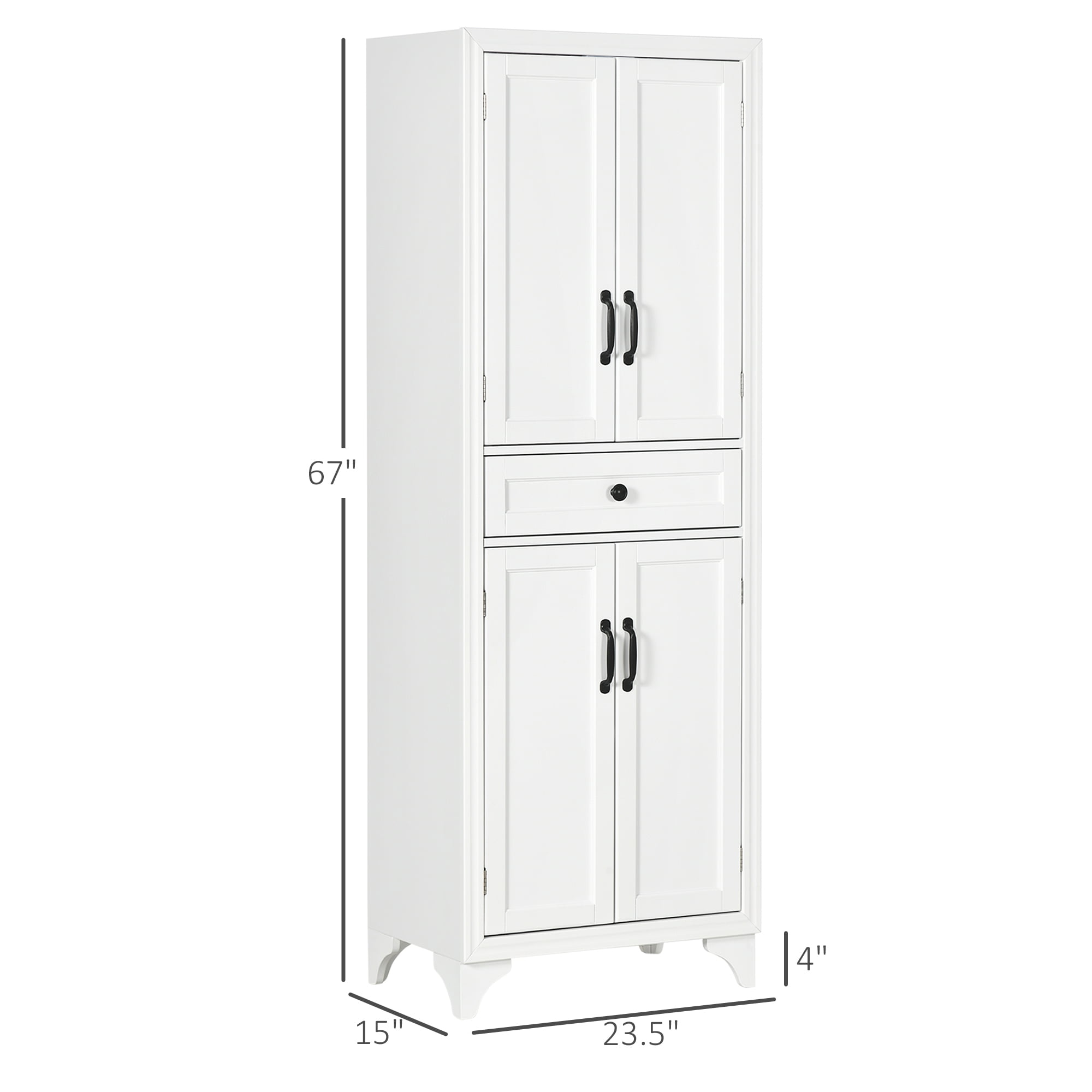 HOMCOM 67" Freestanding Kitchen Pantry Storage Cabinet with Doors and Shelf Adjustability, Kitchen Shelving Furniture for Small Spaces, White