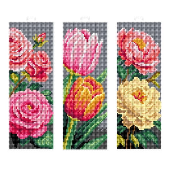 Counted cross stitch kit with plastic canvas Bookmarks "Flowers" set of 3 designs 8714