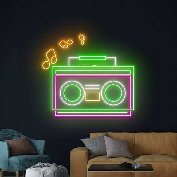 Handmadetneonsign Boombox Neon Sign, Mixtape Neon Led Art Decor, Audio Recorder Led Wall Decor