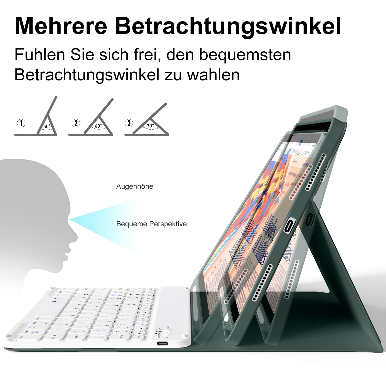 SZPSGC for iPad (A16) 11th Generation Case with Keyboard 11 inch 2025, iPad 10th Generation 10.9 inch Case with Pencil Holder, Multi-Angle Detachable Bluetooth Keyboard,Green