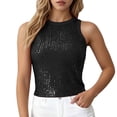 thumbnail image 2 of Lixiuxyad Camisoles For Women Fashion Sequin Camisole Summer Sleeveless Tank Top With Glitter Rhinestone Spaghetti Strap For Casual Party Wear,Black, 2 of 7
