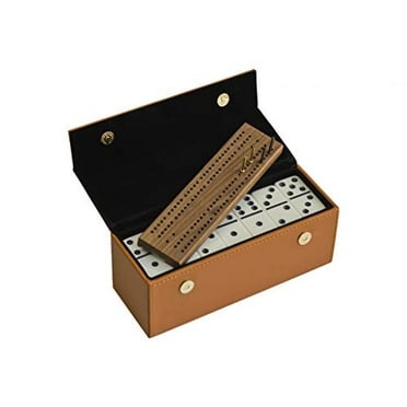 Alex Cramer #450 Travel Domino Set with Caramel-Colored Leather Case - Professional Tournament Domino Set - 28 Indestructible Double-Six Dominoes