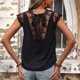 thumbnail image 4 of Mujer Cuello En V Top Empalme De Encaje Cierre De Correa Sin Espalda Manga Corta Camiseta Casual De Verano Negro XL, 4 of 6