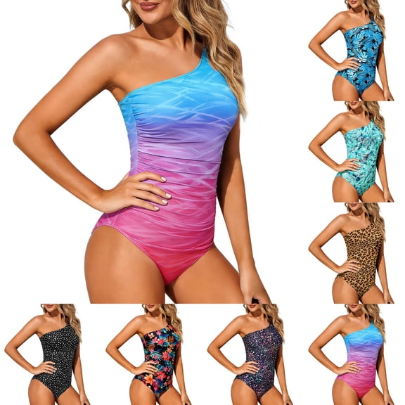 JAJAHO One Piece Swimsuit Women One Shoulder Full Coverage Swimwear Tummy Control Summer Athletic Bathing Suit Stylish Beachwear
