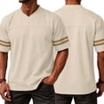 thumbnail image 5 of GrmtClth Shirt for Men Classic Short Sleeve Top Athletic V-Neck T-Shirt Trend Color-Block Tee Striped Khaki 2XL, 5 of 5