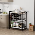 thumbnail image 5 of BENOSS 3-Tier Home Bar Cart with Wine Rack and Glass Cup Storage, Mobile Serving Wine Cart on Wheels, Modern Rolling Drink Trolley for Coffee Tea Wine, Beverage Bar Table for Home Kitchen Party, Black, 5 of 5
