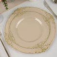 thumbnail image 1 of YOPTOP 10 Pack | Clear/Gold Baroque 8” Round Plastic Dessert Salad Plates  Disposable Tableware with Leaf Embossed Gold Rim,taupe,10", 1 of 11