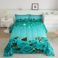thumbnail image 2 of Teal Rose Comforter Set Diamond Crystal Fluid Art Bed Set,Abstract Ombre Bedding Sets Full,Romantic Garden Flowers Quilt Set Boho Floral Bohemian Decor, 2 of 7