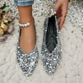 thumbnail image 5 of Silver Womens Pumps Sequin Embellished Pointed Toe Flats Soft Soled Slip On Solid Color Closed Toe Ankle Wrapping Casual Comfortable Shoes Size 42, 5 of 8