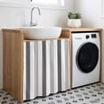thumbnail image 3 of Grey Striped Cabinet Curtain 35"Wx35"L, Dustproof Under Sink Skirt with Self Adhesive Tape, Minimalist Farmhouse Stripe Cabinet Curtain Cover for Kitchen Sink, Bathroom Vanity, Laundry Room, 3 of 9