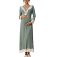 thumbnail image 2 of cheibear Womens Sleepwear Soft V Neck Long Sleeve Rayon Nightshirt Midi Nightgowns, 2 of 4