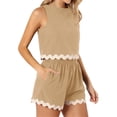 thumbnail image 3 of Sleeveless Women 2 Pieces Sets Waved Print Tank Tops & Shorts Suit, 3 of 5