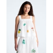 Women's and Womens Plus Embroidered Cotton Square Neck Top, Sizes XS-4X