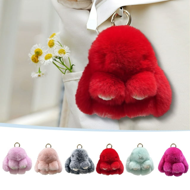 Meitianfacai Handmades Soft Bunny PomPom Charmss Bunny Car Key Chain Pendant