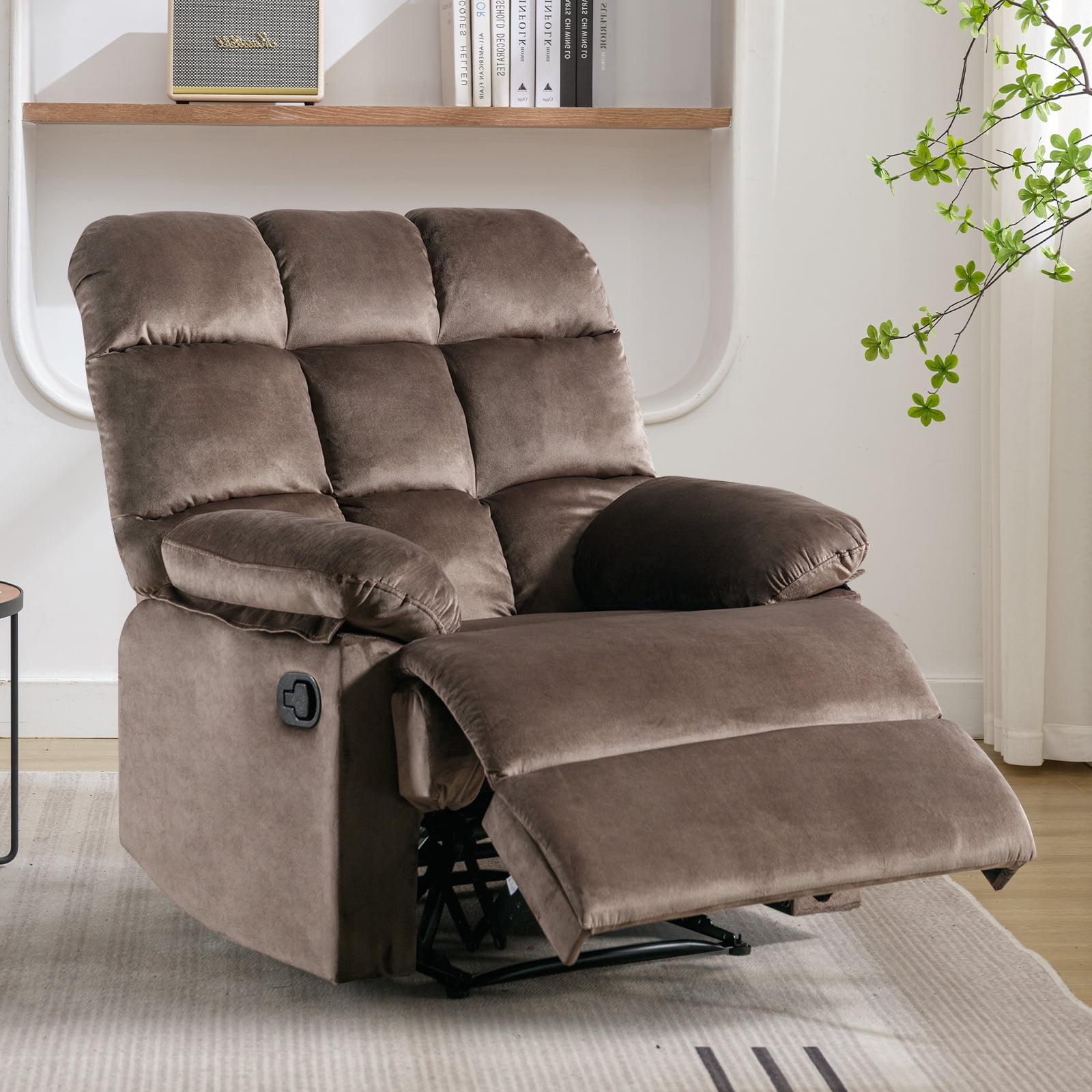 Bonzy Home Classic Manual Recliner with Soft Fabric Reclining Chair Sofa for Living Room Bedoom, Brown