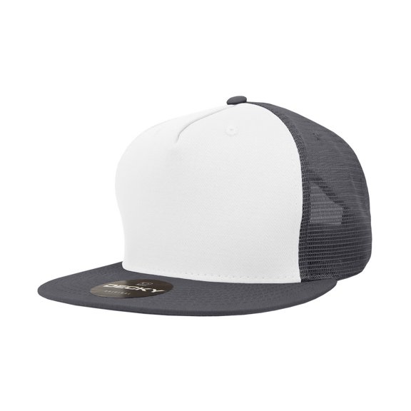 Decky 1040 5 Panel High Profile Structured Cotton Blend Trucker-White/Charcoal