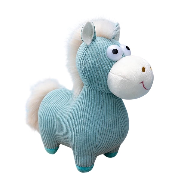 Lindo poni de juguete, caballo de peluche azul, caballo de lana para tejer, divertido adorno de poni, regalo de poni, miniestatua de caballo, cola de crin de peluche marrón, regalo de la buena suerte
