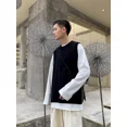 thumbnail image 2 of Suéter de punto Chaleco masculino Chaleco sin mangas Ropa de hombre Negro Color sólido Liso Modo de abertura Algodón Moda coreana Barato Nuevo en, 2 of 5