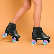 LPAMEOIU Roller Skates for Women,4-Flashing-Wheel Men Quad Skate for Girl Boy(Black,Women 8.5/Men 7)