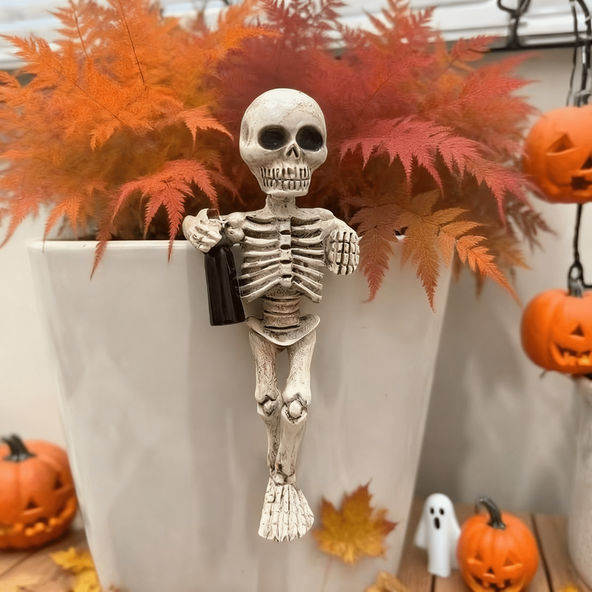 Weather-Resistant Skeleton Statue 5.1 Inch for Garden and Flower Pot Decoration