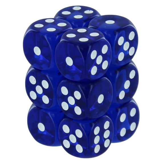 Chessex: Translucent Blue/White 16mm d6 Dice Block (12 Dice)