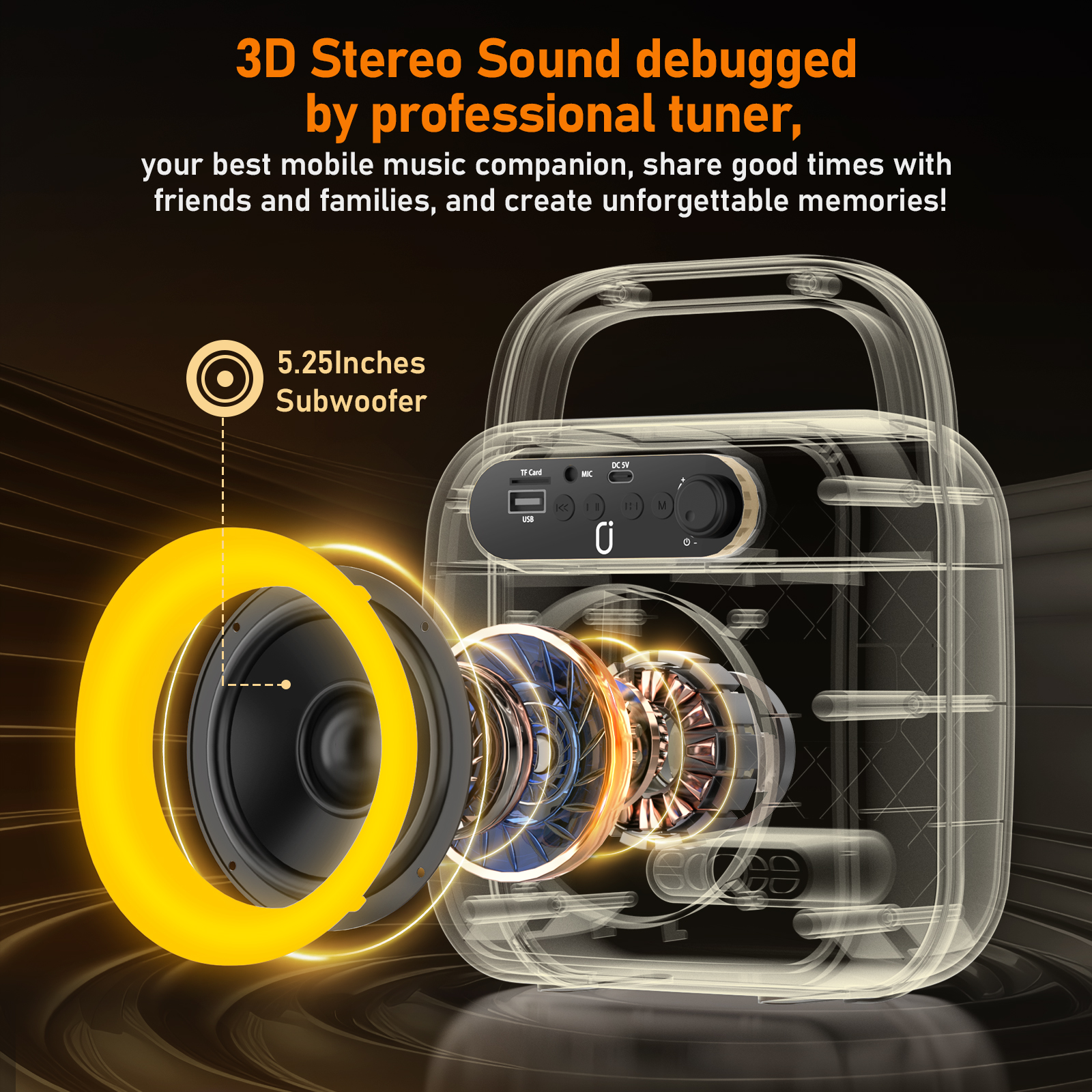 JYX Bluetooth Speaker, Portable Party Speaker with Wired Microphone, DJ Lights, Supports TF Card/ USB, 24H Palytime, D50