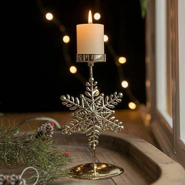 Juego de portavelas navideños | Bandeja metálica para velas con diseños de copos de nieve, árboles y estrellas | Decoración navideña para la mesa y escaparates