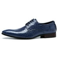 thumbnail image 3 of Santimon Men Derby Shoes Crocodile Pattern Pointed Toe Lace Up Oxford Shoes Business Leather Dress Shoes Blue 6 US, 3 of 8