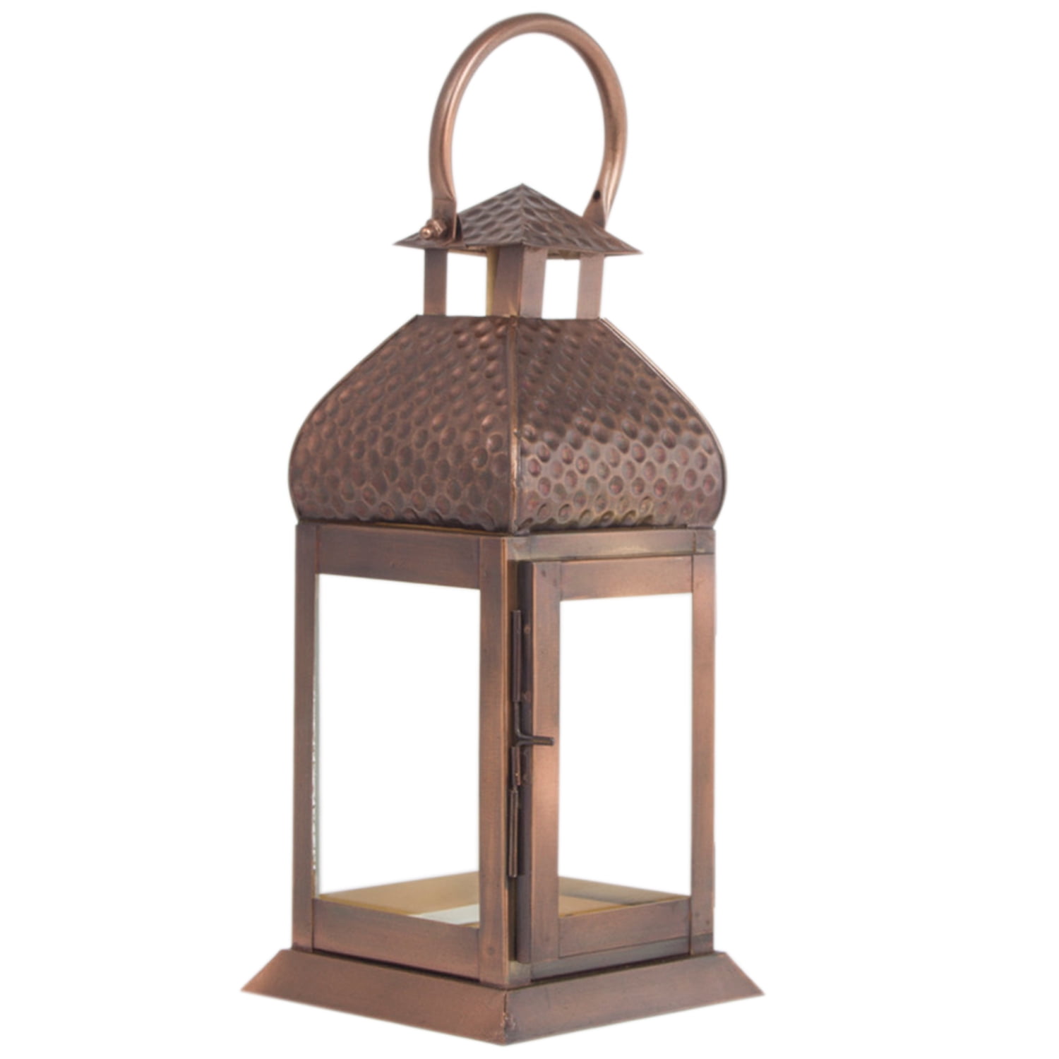 Metal Antique Copper Finish Large Lantern Candle Holder Pillar Candle