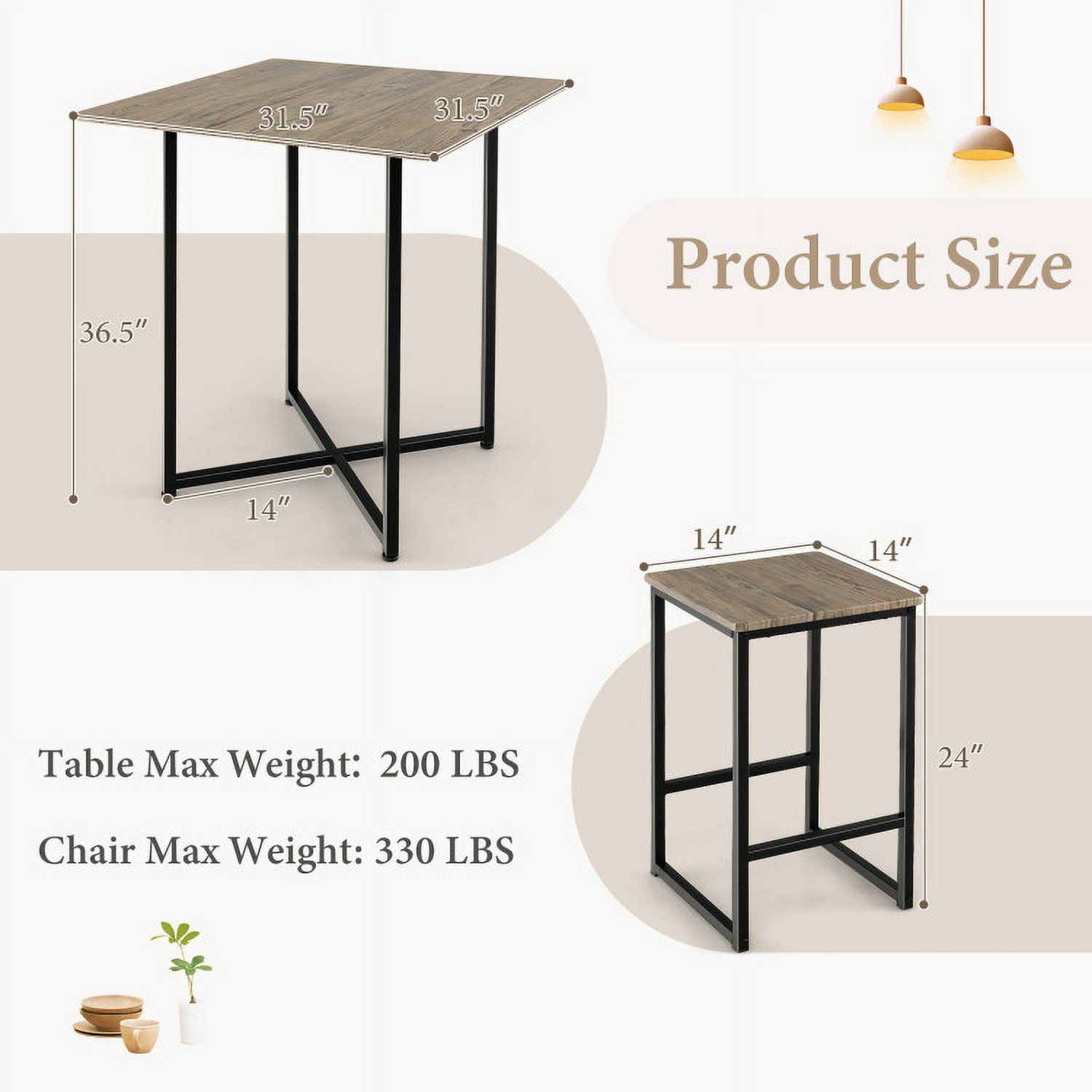 Finihen Dining Set, Dining Table Set, 5 Piece Square Space-saving Dining Table Set with 4 Stools, for Home, Restaurant, Brown Finihen Dining Set, Dining Table Set, 5 Piece Square Space-saving Dining Table Set with 4 Stools, for Home, Restaurant, Brown