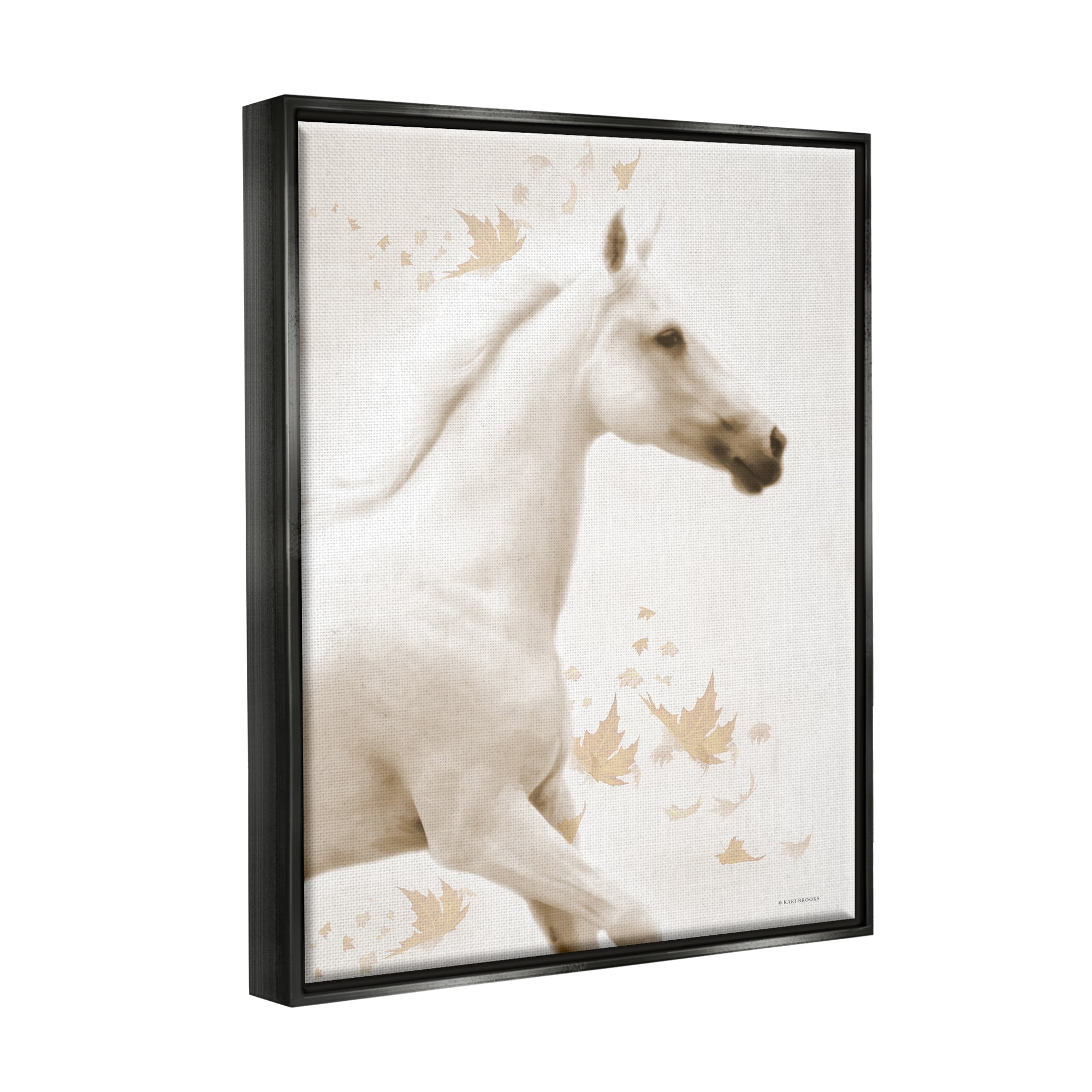 Stupell Industries Modern Horse & Leaves Animals & Insects Painting Black Floater Framed Art Print Wall Art, 17 x 21