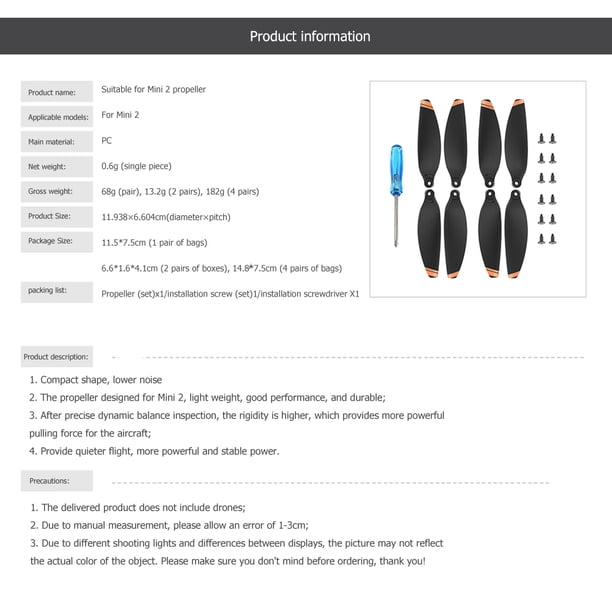 Hélice De Repuesto Tmvgtek 2 Pares De Hélices De Repuesto Prop Rayas Naranjas Para Dji Mavic Mini 2