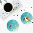 thumbnail image 4 of Vsdgher Tranquil Ocean Canoe Journey Print Leather Coasters for Drinks, Durable Drink Coasters 4 Set for Tabletop Protection, Luxurious Home Décor and Housewarming Gift-Round Shape, 4 of 6