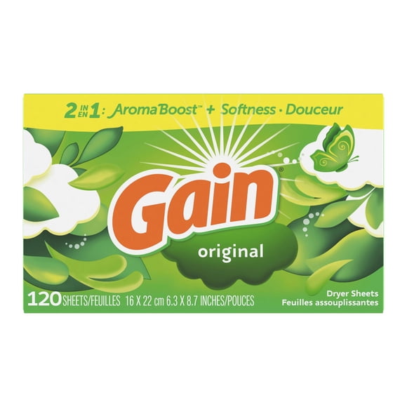 Gain Feuilles Assouplissantes, Parfum Original, Combat l'Électricité Statique avec une Touche de Parfum, Feuilles pour la Lessive 120 Unités