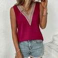 thumbnail image 3 of SWSMCLT Women's V Neck Top Sleeveless Cool Elegant Light Tank Top Lace Casual Basic Summer Thin Loose Vest Burgundy Large, 3 of 4