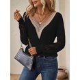 thumbnail image 4 of Womens Long Sleeve Sweaters Fall Trendy Lace V Neck Knit Drop Shoulder Pullover Sweater Jumper Tops Black XL, 4 of 9