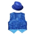 thumbnail image 4 of YONGHS Kids Boys Girls Sequin Vest Top Waistcoat and Hat Set Jazz Hip Hop Dance Performance Costume Blue 5-6, 4 of 7