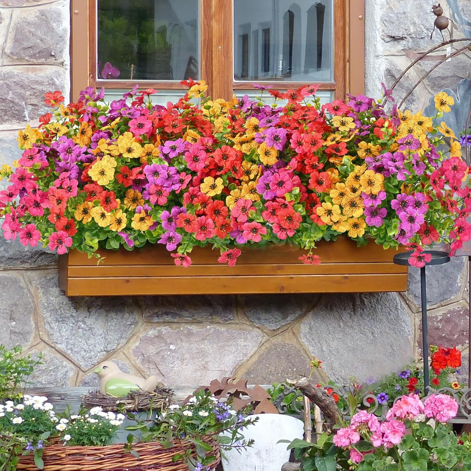 Yastouay 24 Bundles Artificial Flowers for Outdoors, UV Resistent Faux Outdoor Plants for Outside Spring Summer Decor