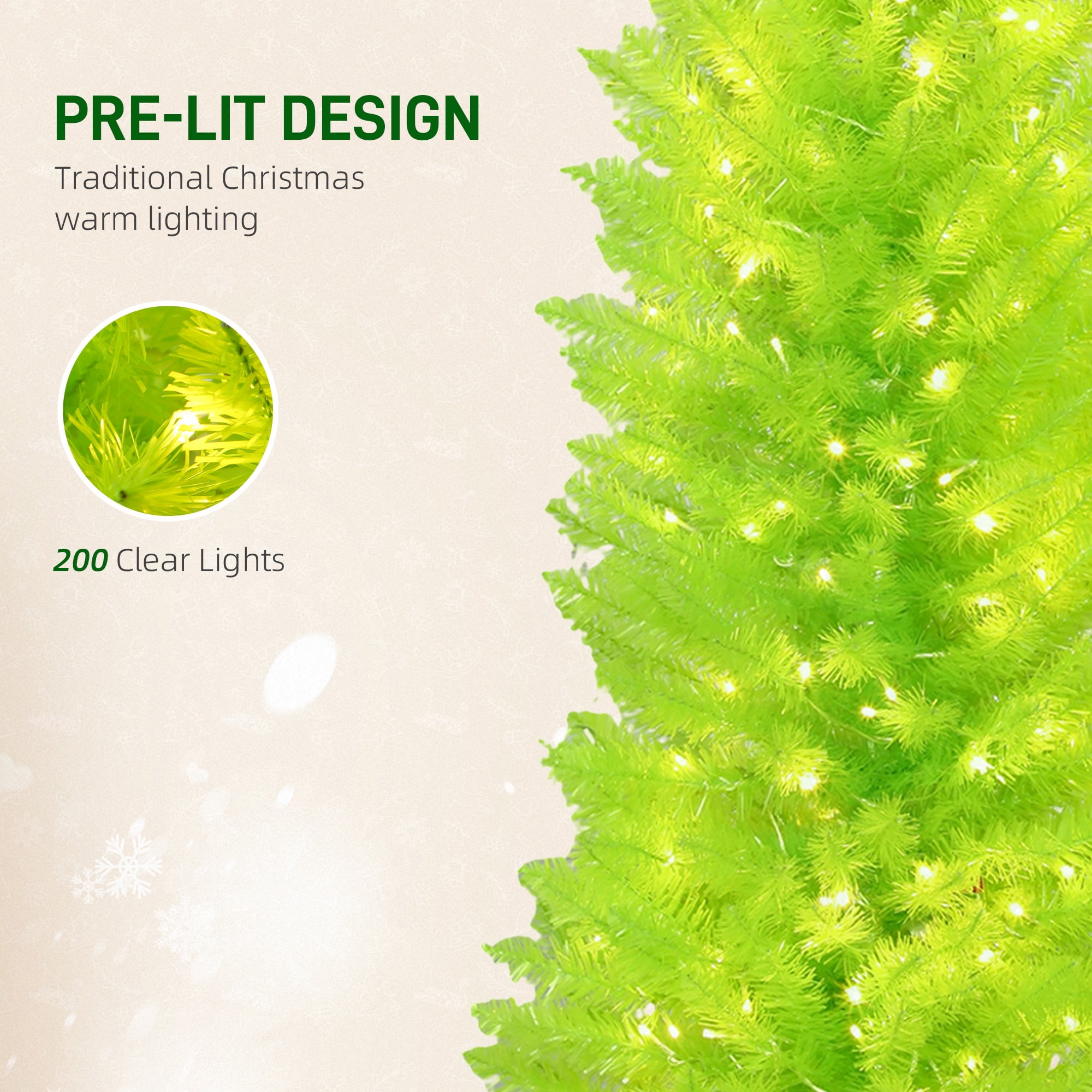 Astoutdoor 5 ft Whimsical Pre-Lit Christmas Tree with 200 Warm White LEDs, Green