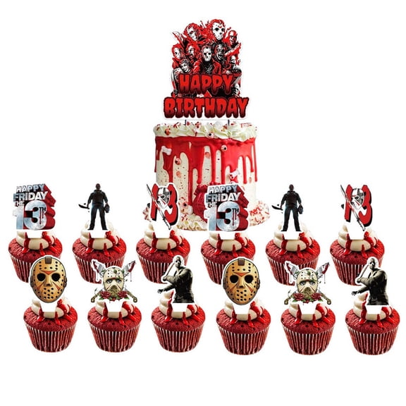Jason Voorhees Friday The 13th Cake Topper CupcakeS Set Birthday Party Supplies Decoration Decor Kit