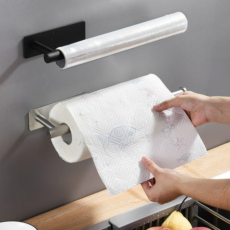 WZKALY Paper Towel Holder Under Cabinet, Self-Adhesive or Wall Mounted  SUS304 Stainless Steel for Kitchen Bathroom, Silver