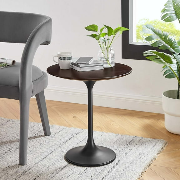 Modway Lippa 20" Round Wood Grain Side Table in Black Cherry