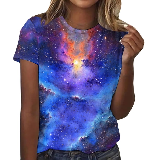 Blusas para las Mujeres Casual de Manga Corta Cuello Redondo Estampado de Poliéster Blusa, Top de Moda para la Primavera Verano Diario Y Fiesta