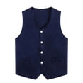 thumbnail image 3 of Bainana Boys Formal Vest For Kids Solid Color Sleeveless V Neck Button Down Tops Elegant Casual Big Child Speech Performance Party Jacket Navy Size 11-12 Years, 3 of 6