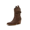 thumbnail image 3 of Premium PU Leather Wooden Heel Long Chelsea Boots (Khaki, 6), 3 of 4