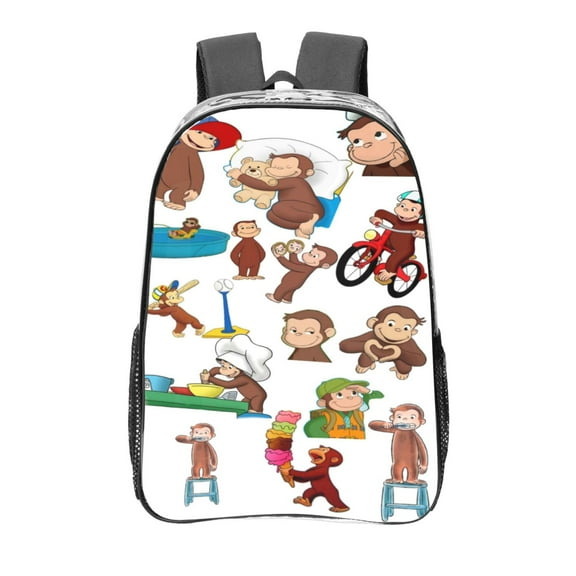 Curious George Clear Backpack 16 Inch Large Capacity PVC Transparent Laptop Bags for Adults, See Through Clear Bookbag for School Sports Work Travel College